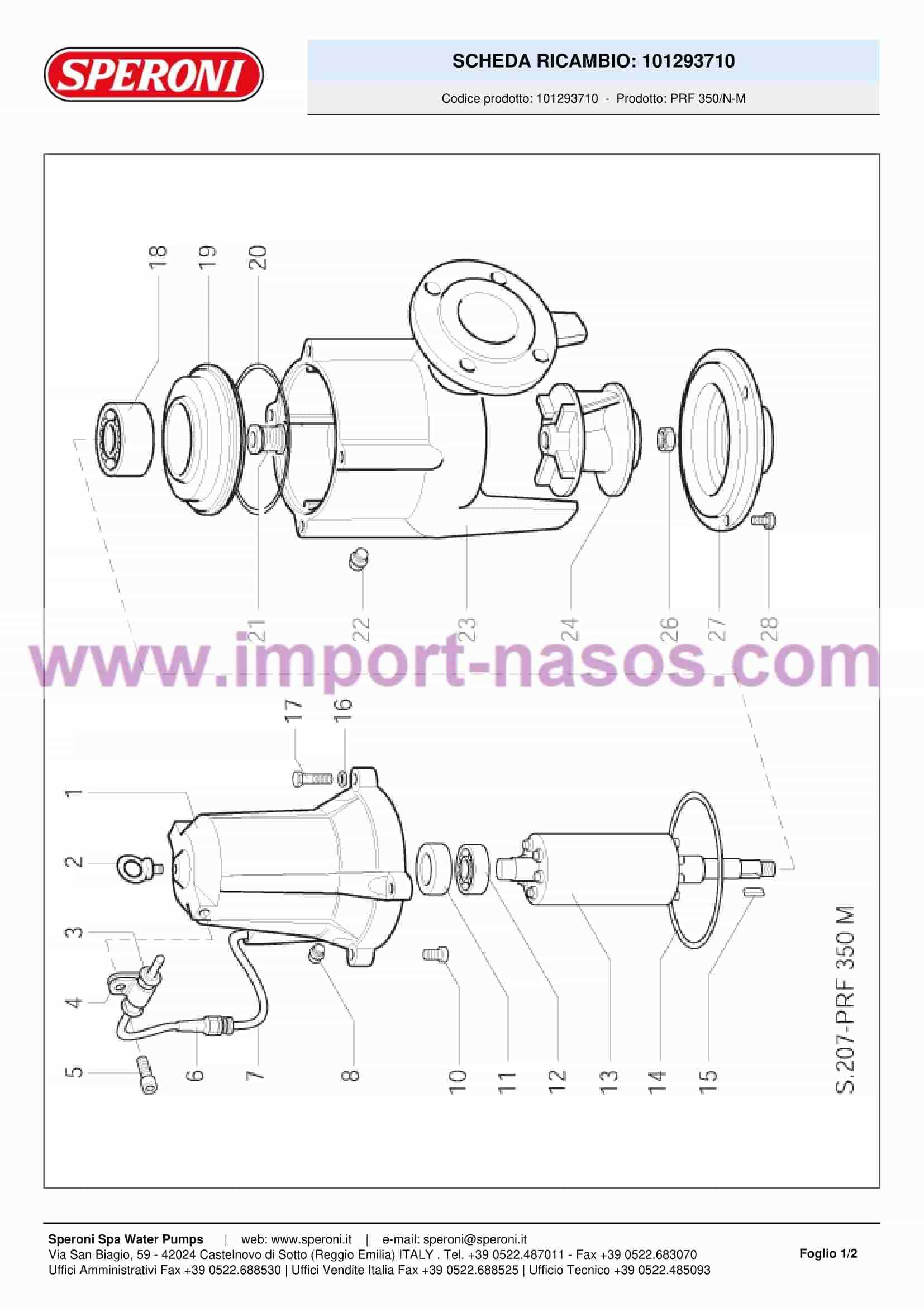pump spare parts speroni PRF350N-M